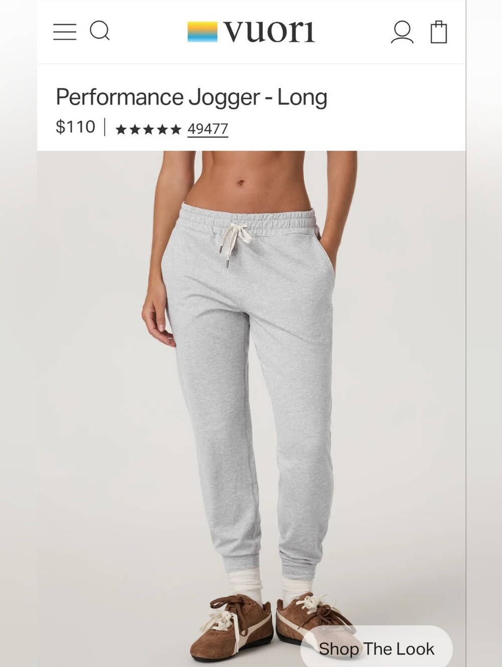 Vuori  Performance Jogger - Long - Pale Gray Heather - Medium